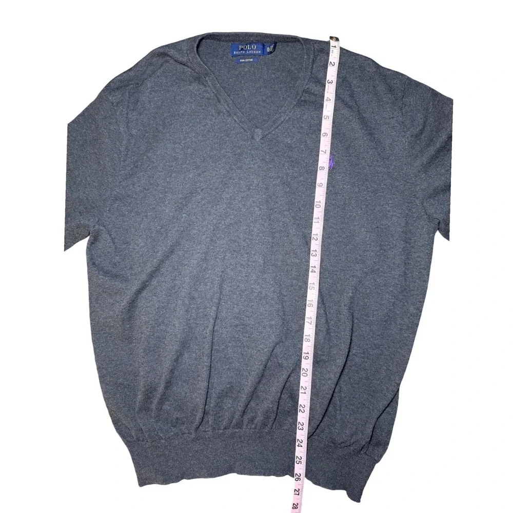 Ralph Lauren V Neck Sweatershirt Mens XL Dark Gray Pima Cotton